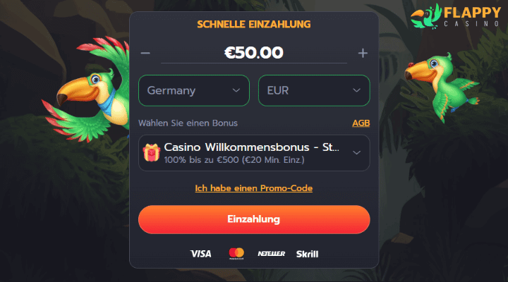 Flappy Casino Bonus – bis zu 2000€ + 250 Freispiele!